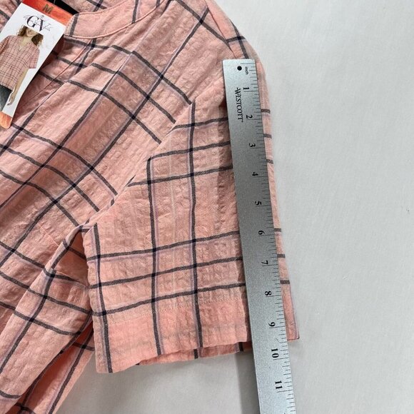 Gloria Vanderbilt Blouse Size M Seersucker Plaid Popover Short Sleeve Pink - Picture 10 of 11